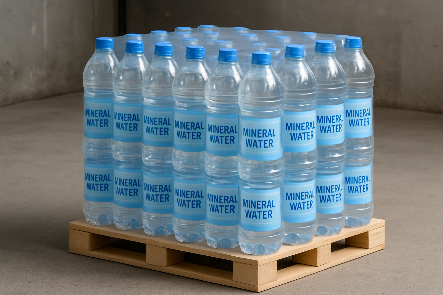 Packaged mineral water bottles ready for delivery